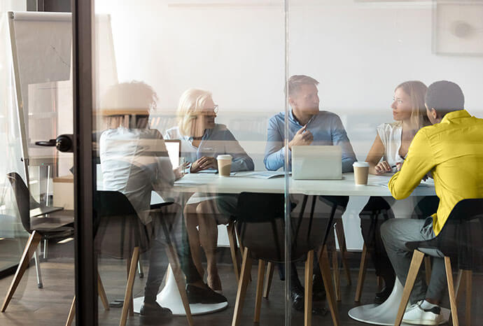 Colleagues meeting in a modern conference room